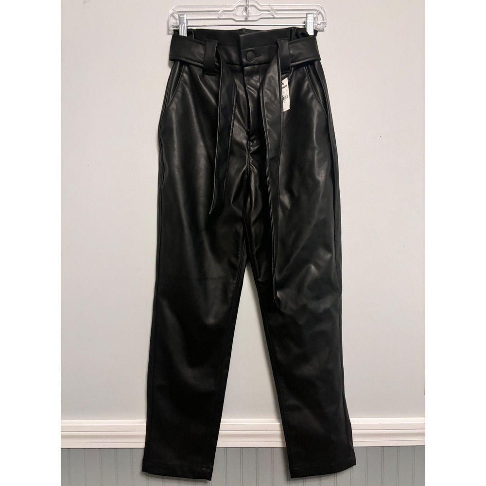 Express‎ Faux Leather Pants Paperbag High Rise Ankle Belted Black Size 6R